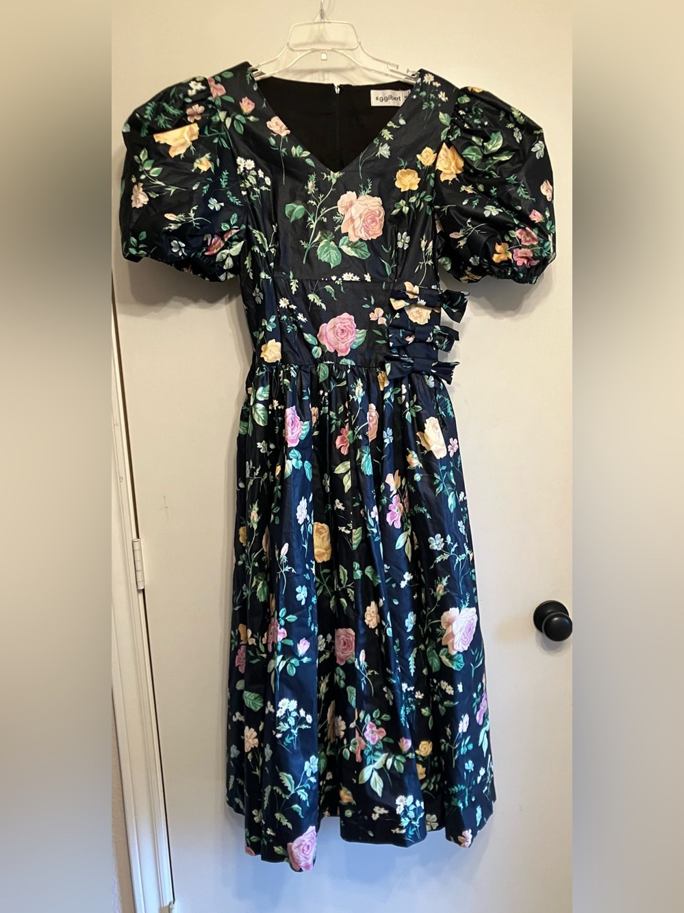 Vintage 80s S.G. Gilbert Waxed Cotton Floral Midi Dress - Small
